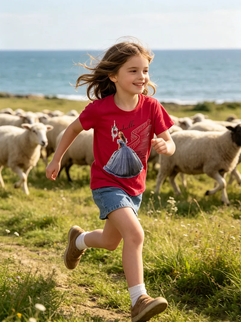 T-shirt manica corta da bambina con stampa - fucsia