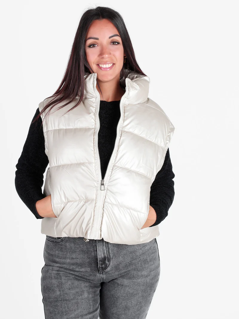 Gilet donna trapuntato con zip - argento