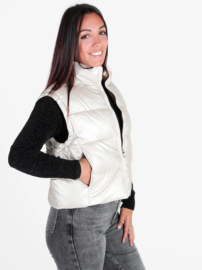 Gilet donna trapuntato con zip - argento