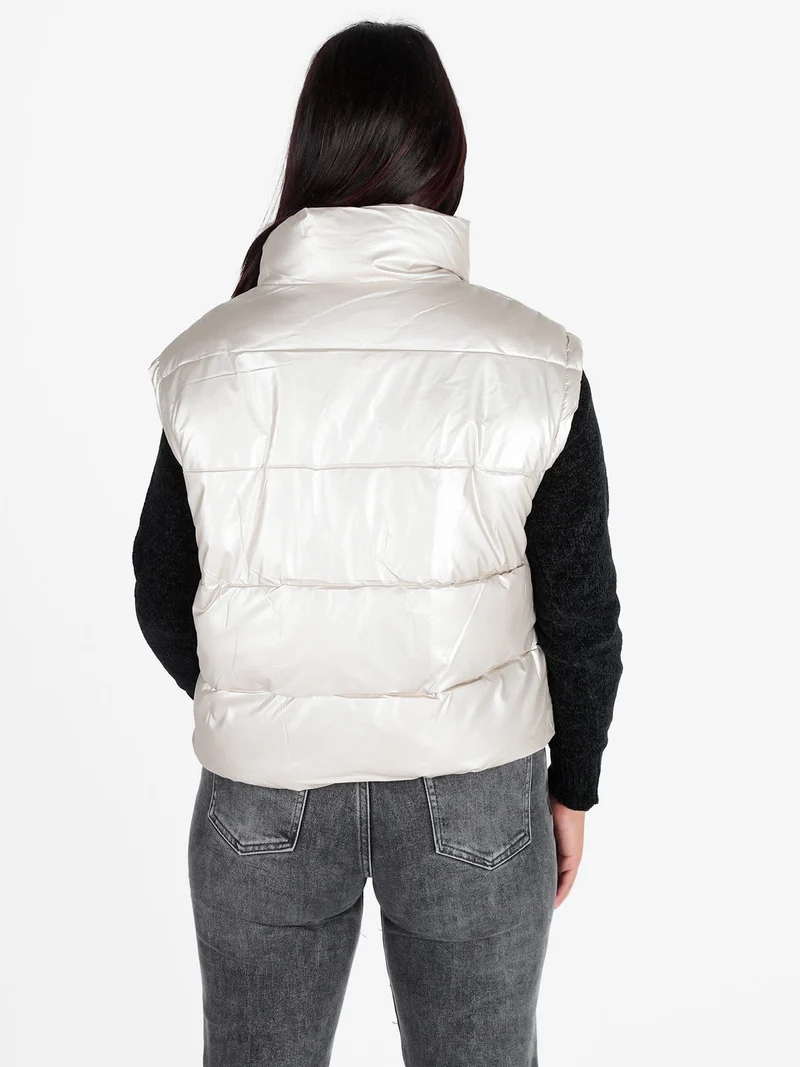 Gilet donna trapuntato con zip - argento