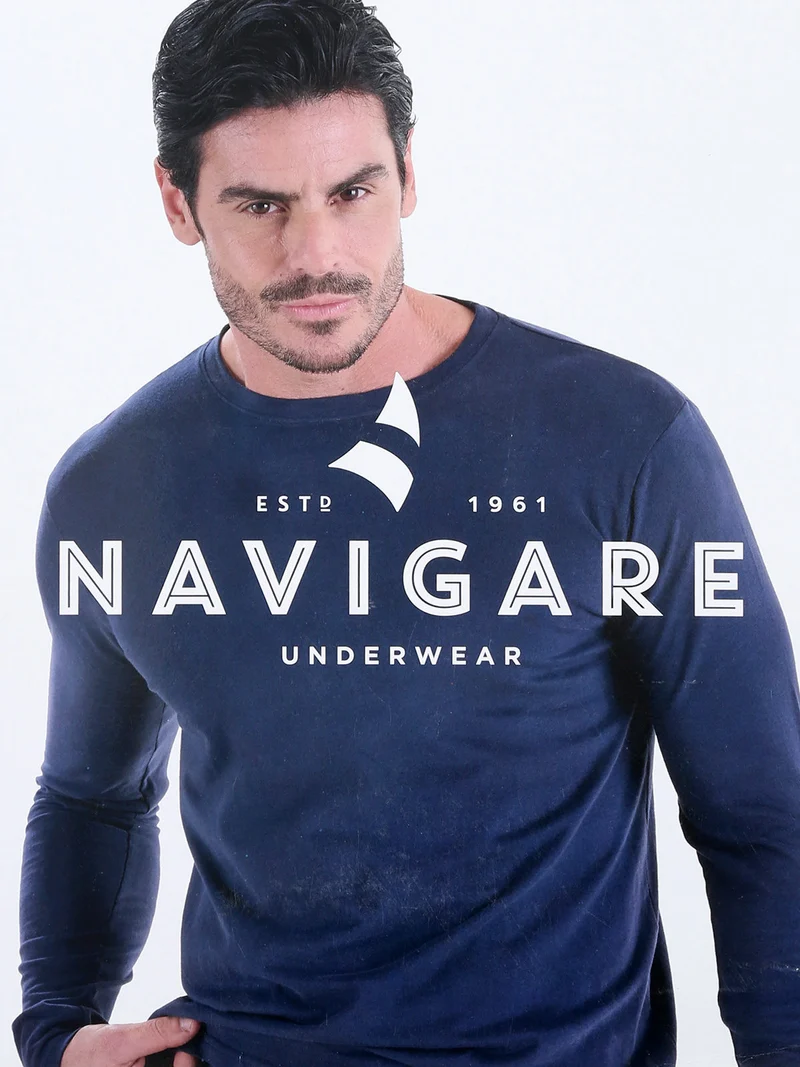 T-shirt intima da uomo a maniche lunghe in caldo cotone - blu