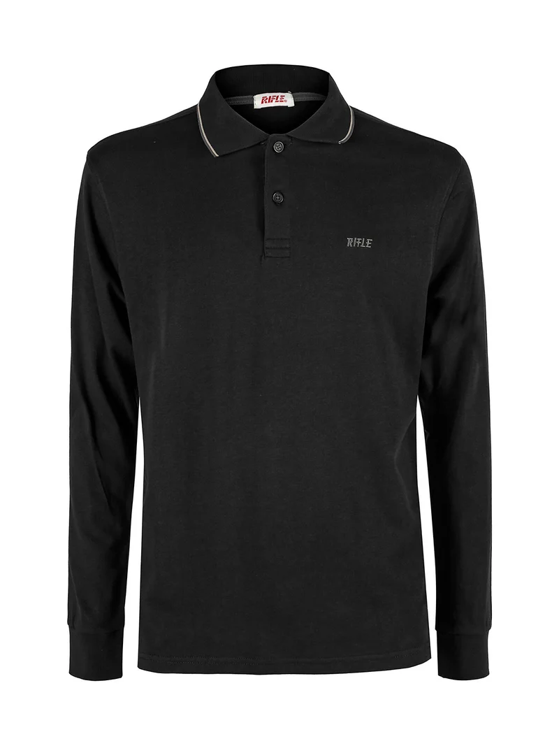 Polo uomo a maniche lunghe in cotone - nero