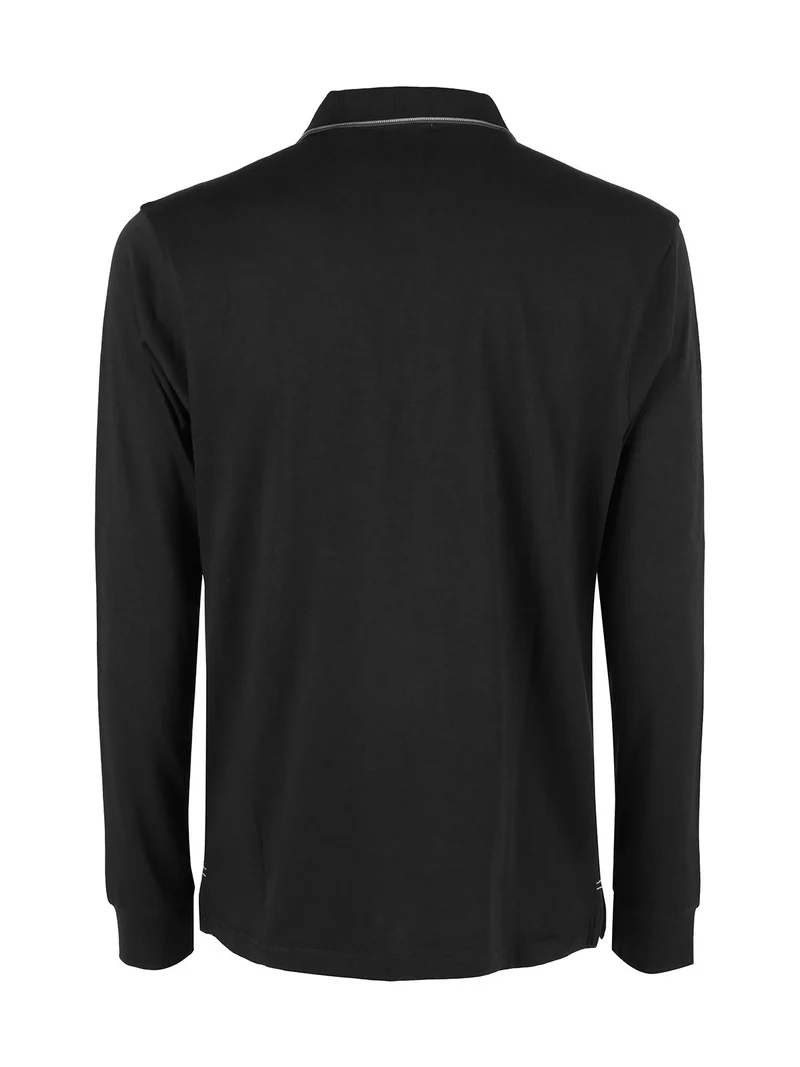 Polo uomo a maniche lunghe in cotone - nero