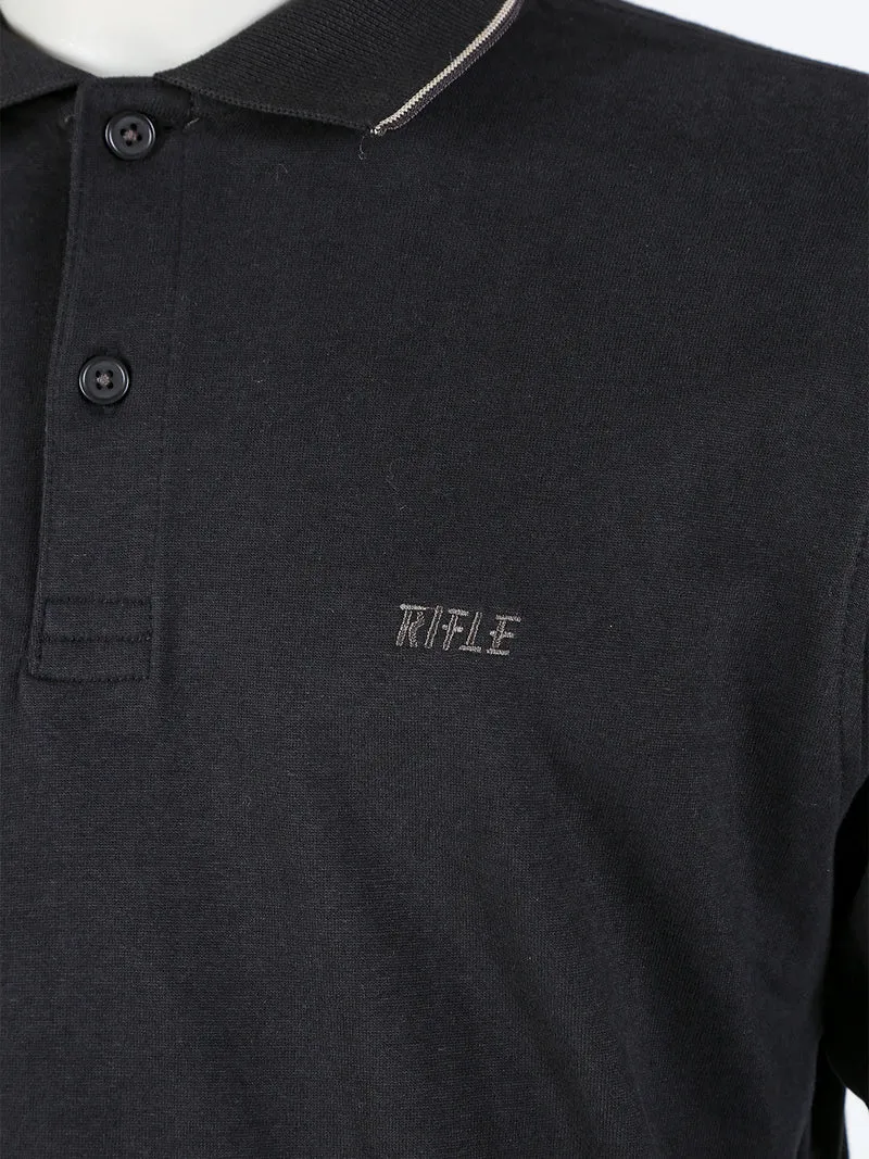 Polo uomo a maniche lunghe in cotone - nero