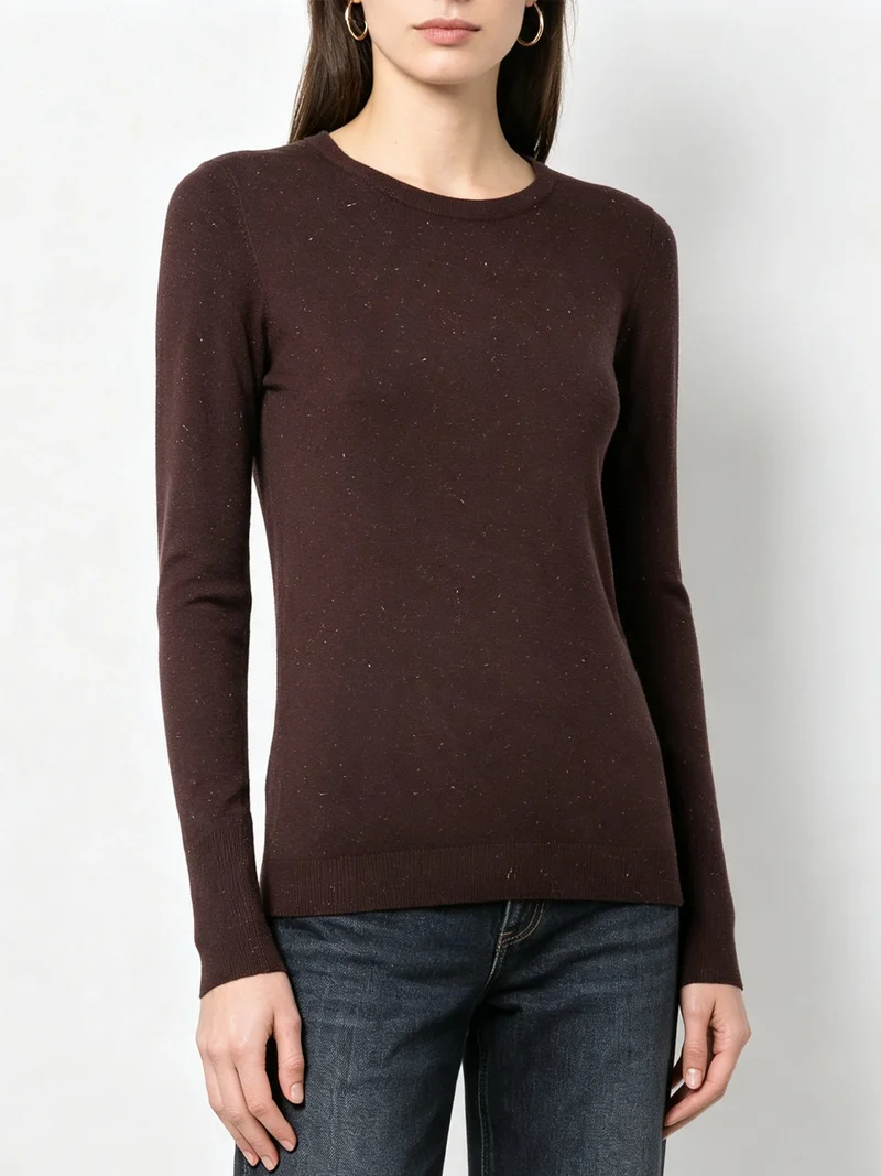 Pullover girocollo da donna con dettagli lurex e finti bottoni dorati - moro
