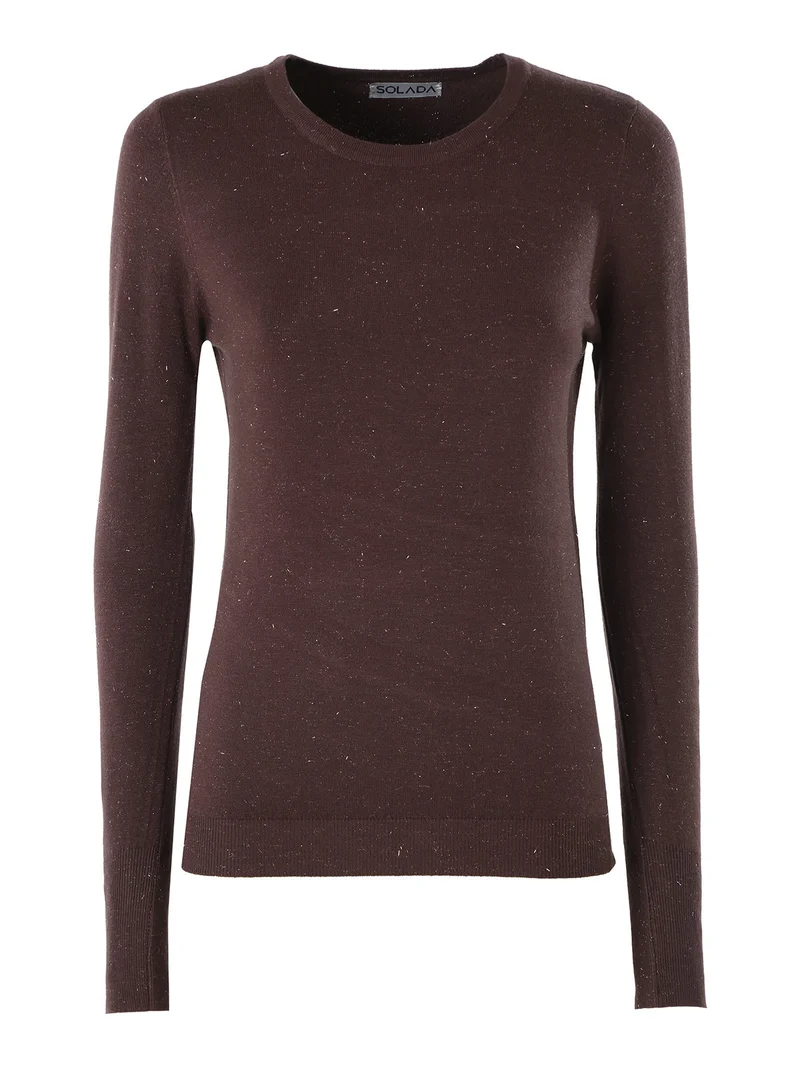 Pullover girocollo da donna con dettagli lurex e finti bottoni dorati - moro