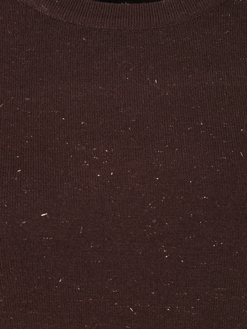 Pullover girocollo da donna con dettagli lurex e finti bottoni dorati - moro