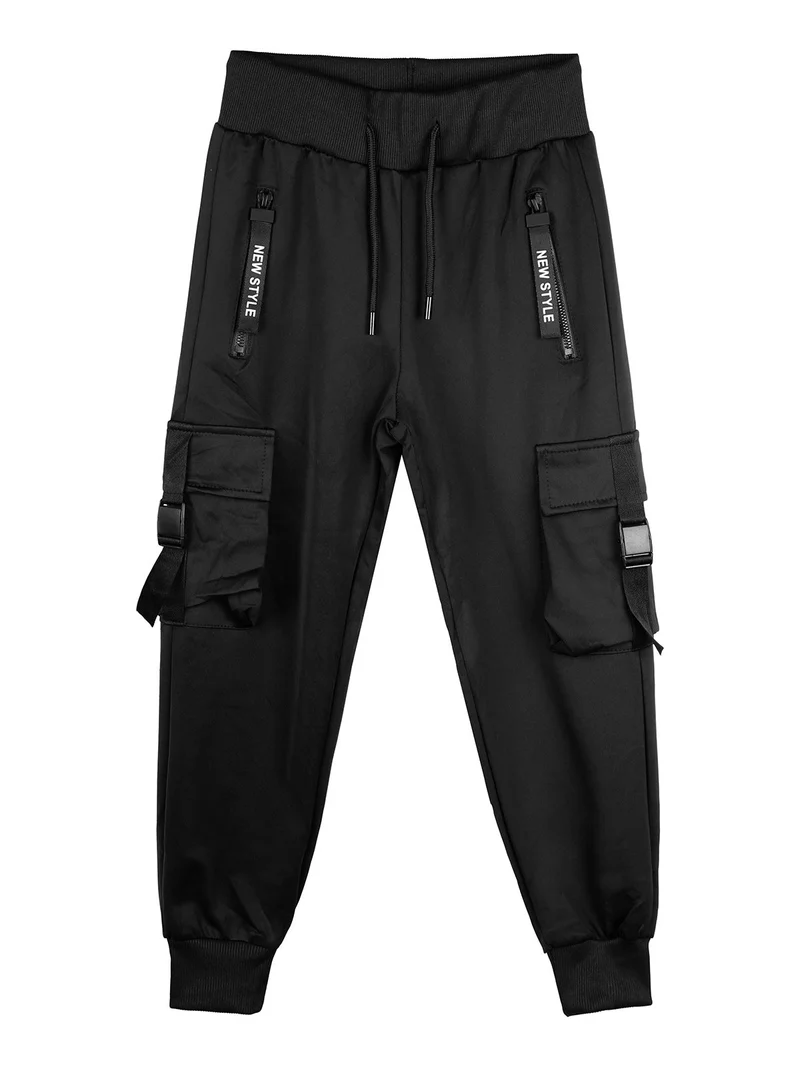 Pantaloni tuta da bambino con tasconi laterali e polsini - nero