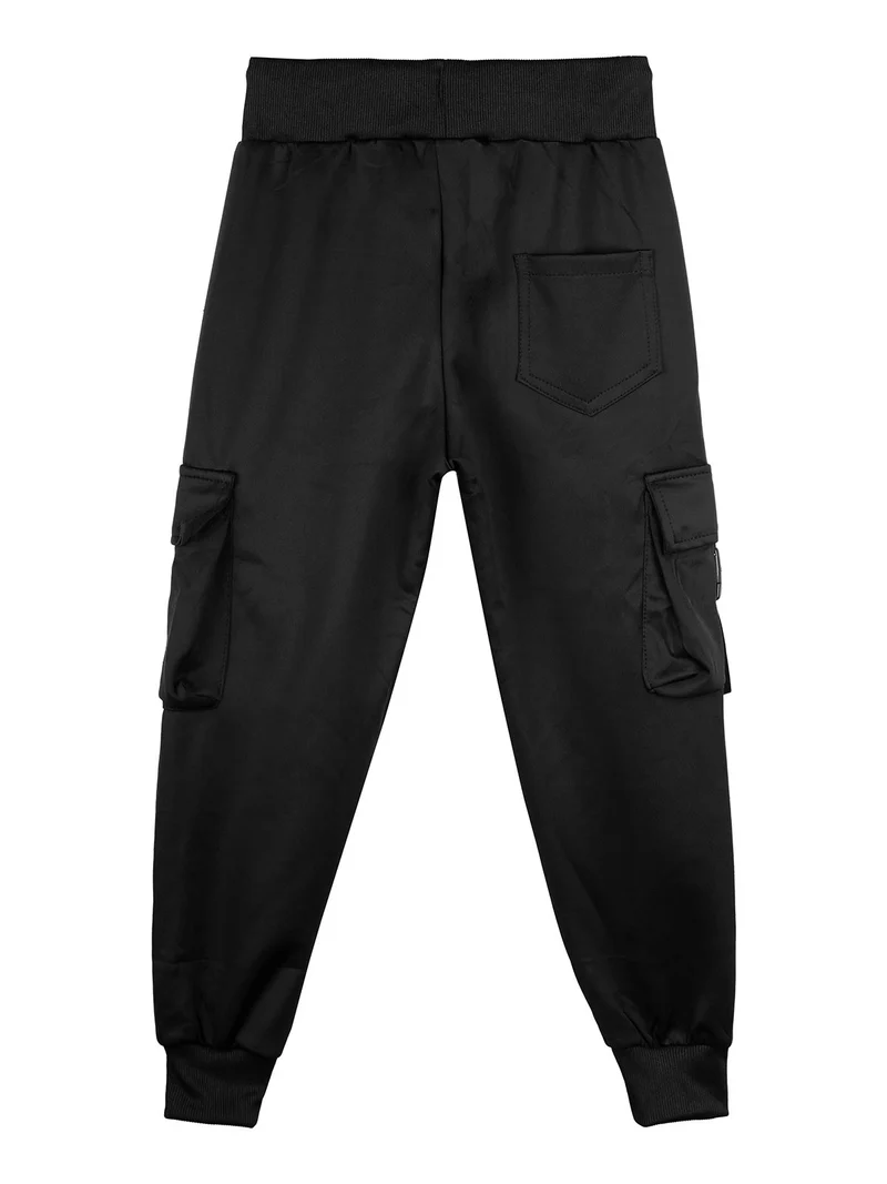 Pantaloni tuta da bambino con tasconi laterali e polsini - nero