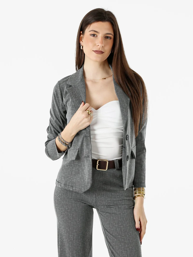 Blazer donna con bottoni e stampa texture - grigio scuro