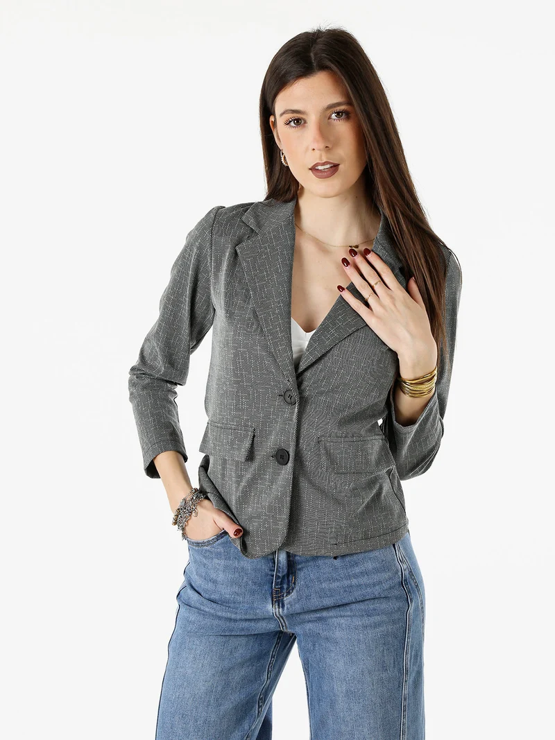 Blazer donna con bottoni e stampa texture - grigio scuro