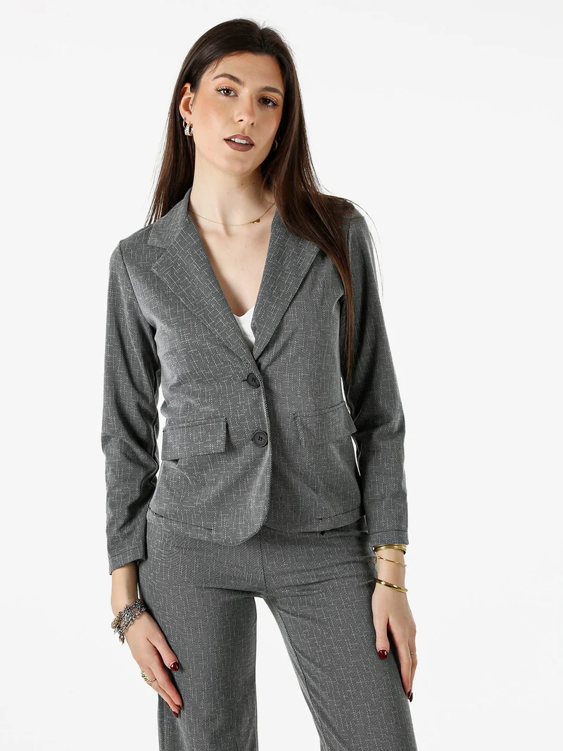 Blazer donna con bottoni e stampa texture - grigio scuro