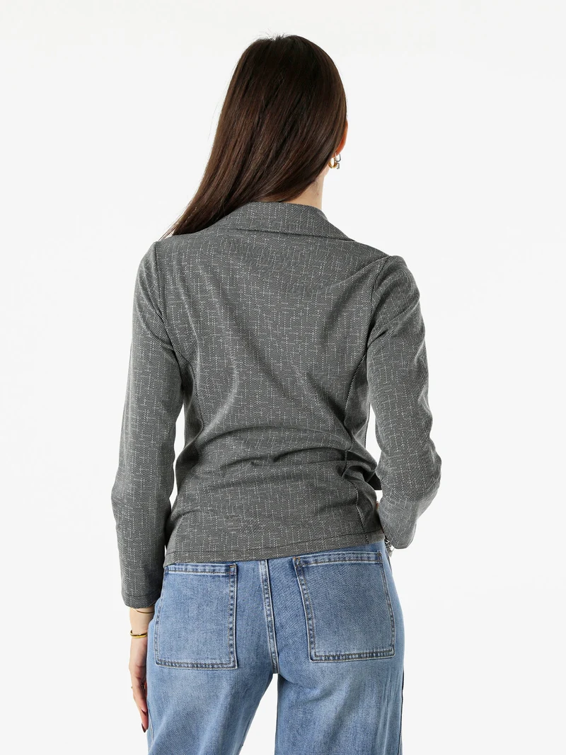 Blazer donna con bottoni e stampa texture - grigio scuro