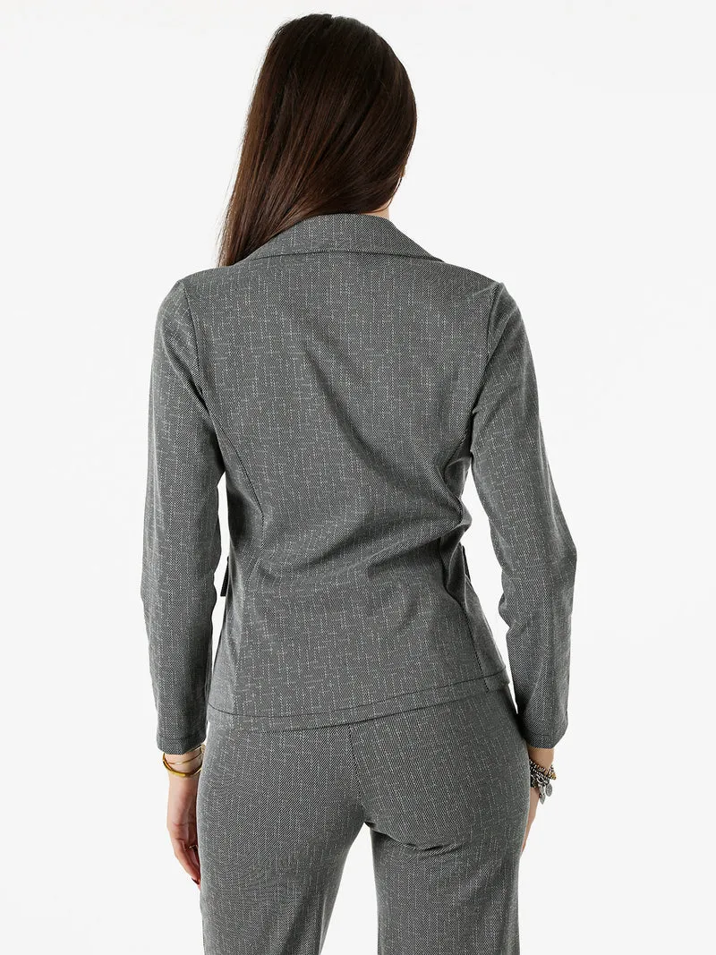 Blazer donna con bottoni e stampa texture - grigio scuro