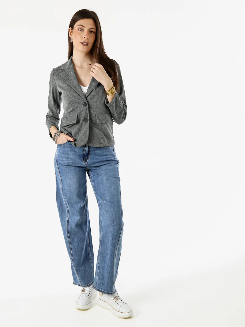 Blazer donna con bottoni e stampa texture - grigio scuro