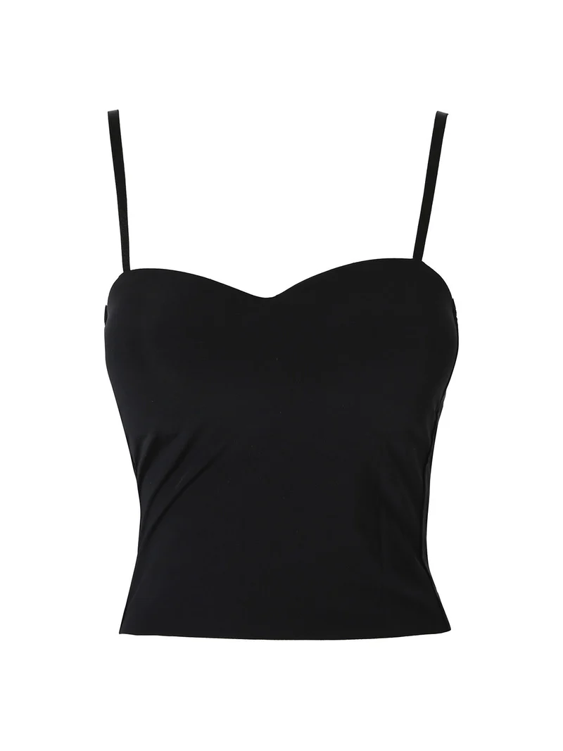 Top con coppe imbottite e spalline sottili - nero