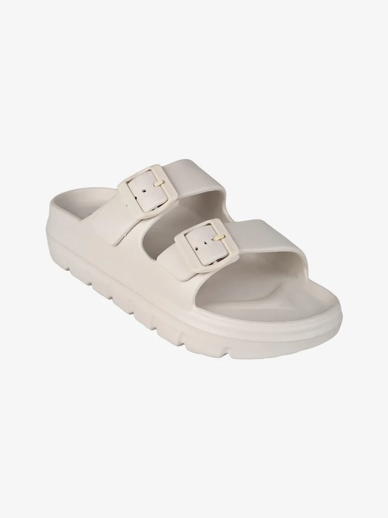 Ciabatte donna in gomma con doppia fibbia - beige