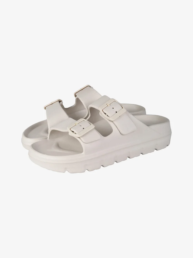 Ciabatte donna in gomma con doppia fibbia - beige