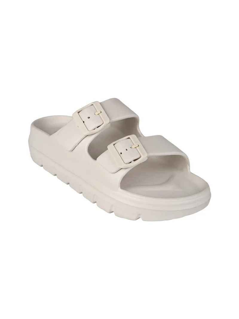 Ciabatte donna in gomma con doppia fibbia - beige