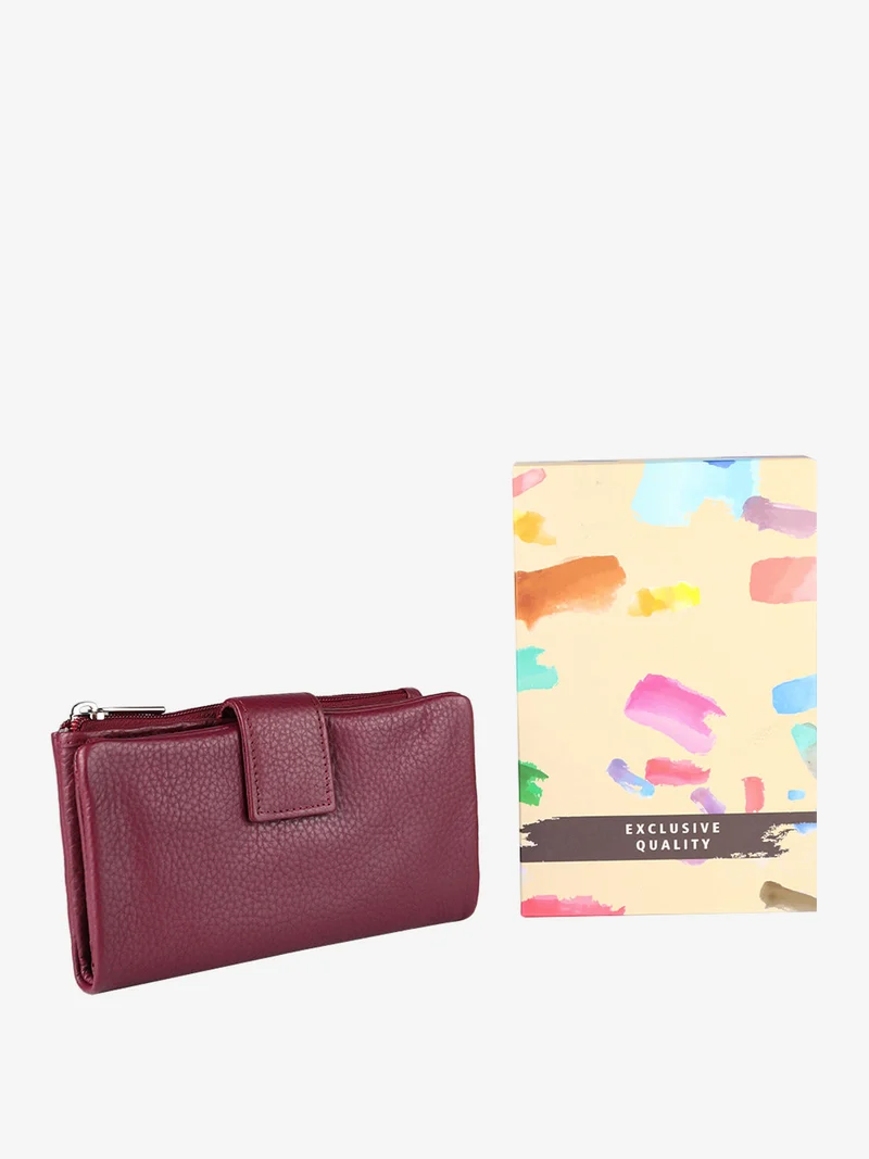 Portafoglio in pelle da donna con bottone - bordeaux