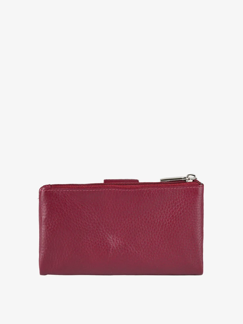 Portafoglio in pelle da donna con bottone - bordeaux