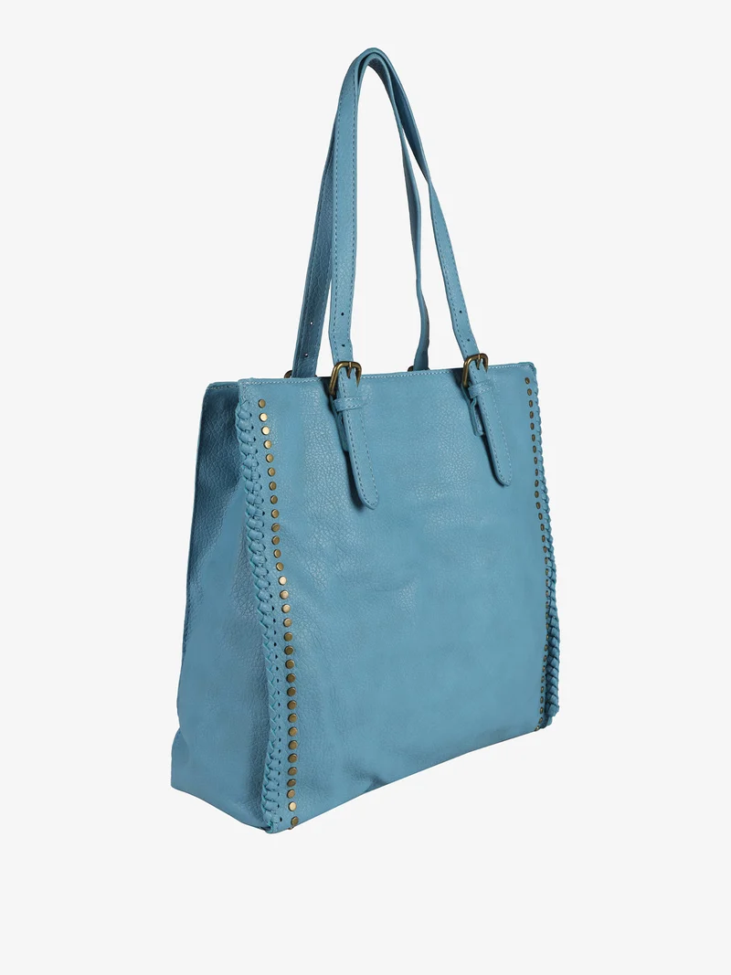 Borsa a spalla con borchie - azzurro