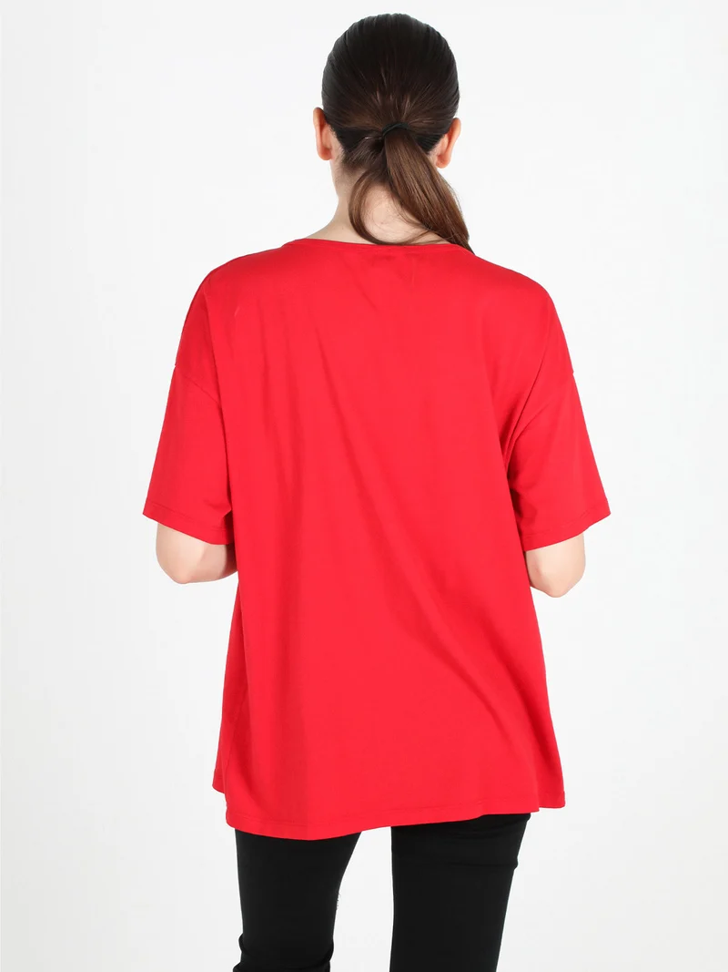 Maxi t-shirt donna oversize in cotone - rosso