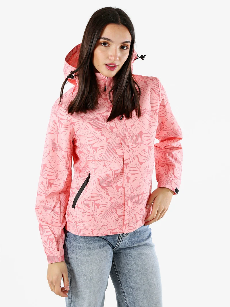 Giacca impermeabile da donna con cappuccio e zip - rosa