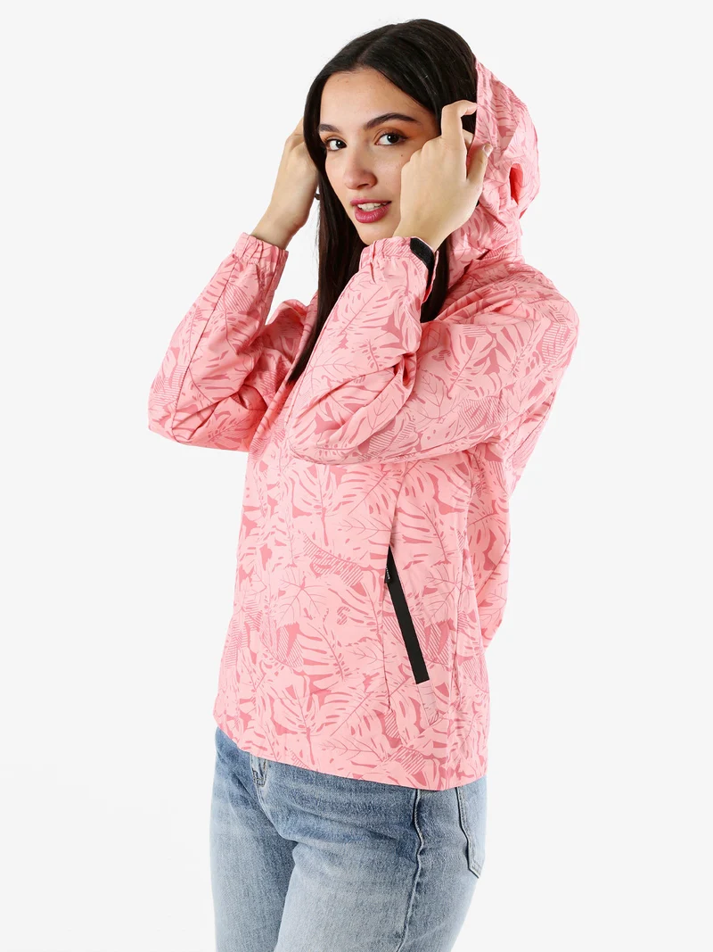 Giacca impermeabile da donna con cappuccio e zip - rosa