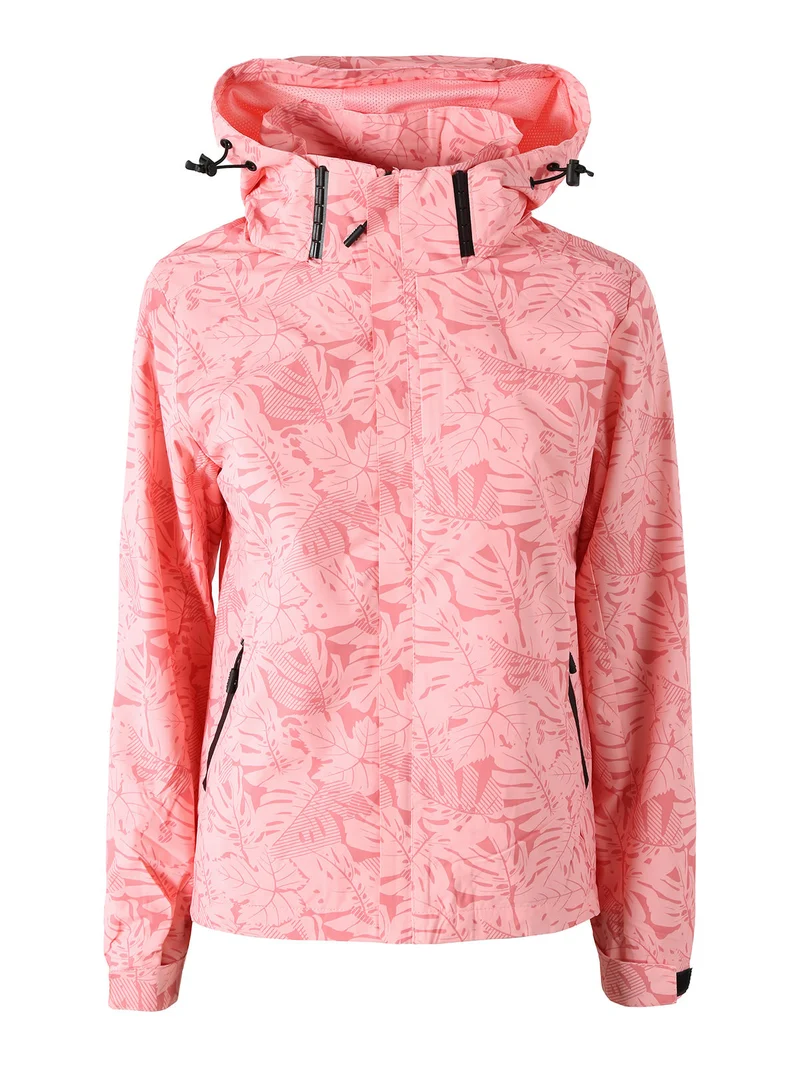 Giacca impermeabile da donna con cappuccio e zip - rosa