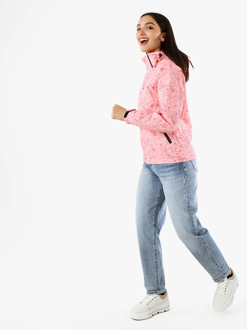 Giacca impermeabile da donna con cappuccio e zip - rosa