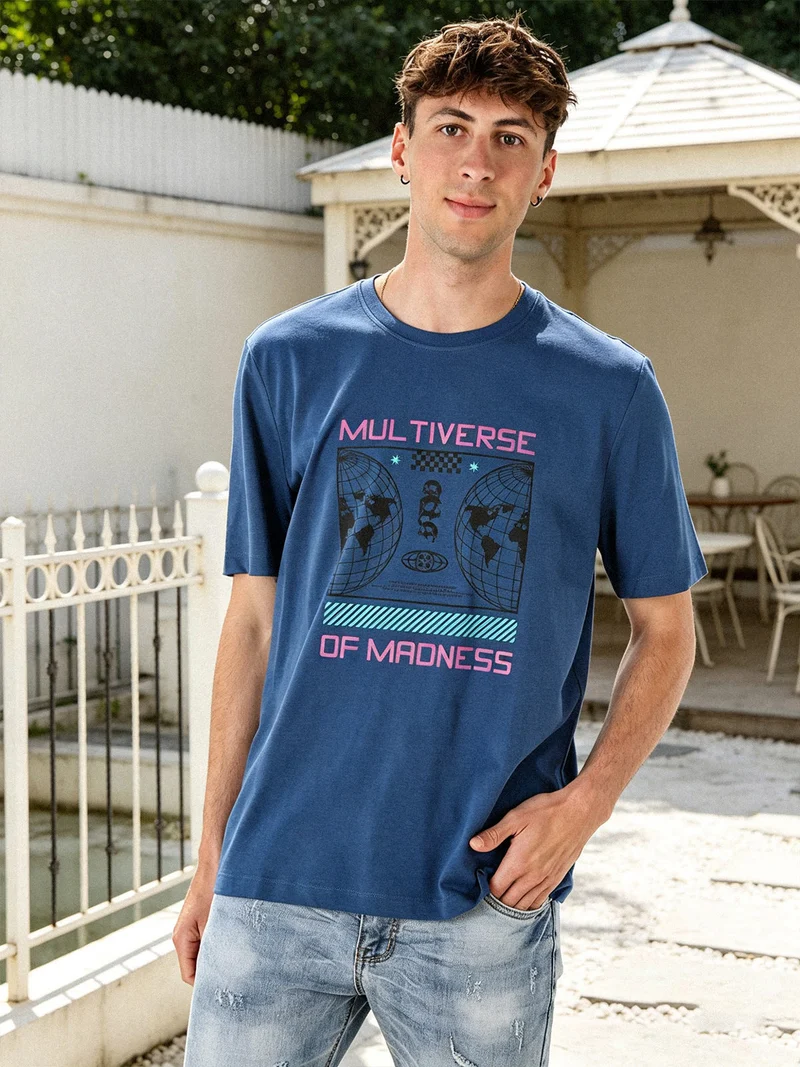 T-shirt girocollo da uomo in cotone con stampa - avion