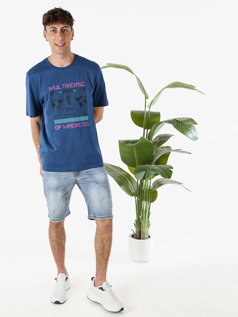 T-shirt girocollo da uomo in cotone con stampa - avion