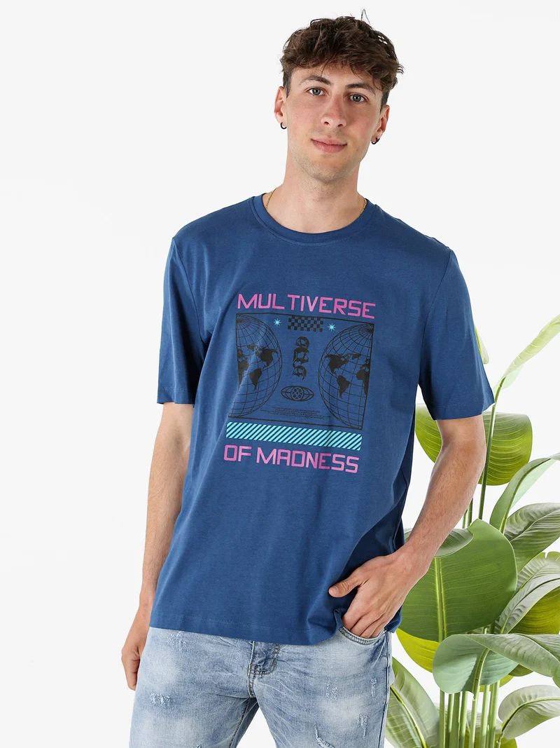 T-shirt girocollo da uomo in cotone con stampa - avion