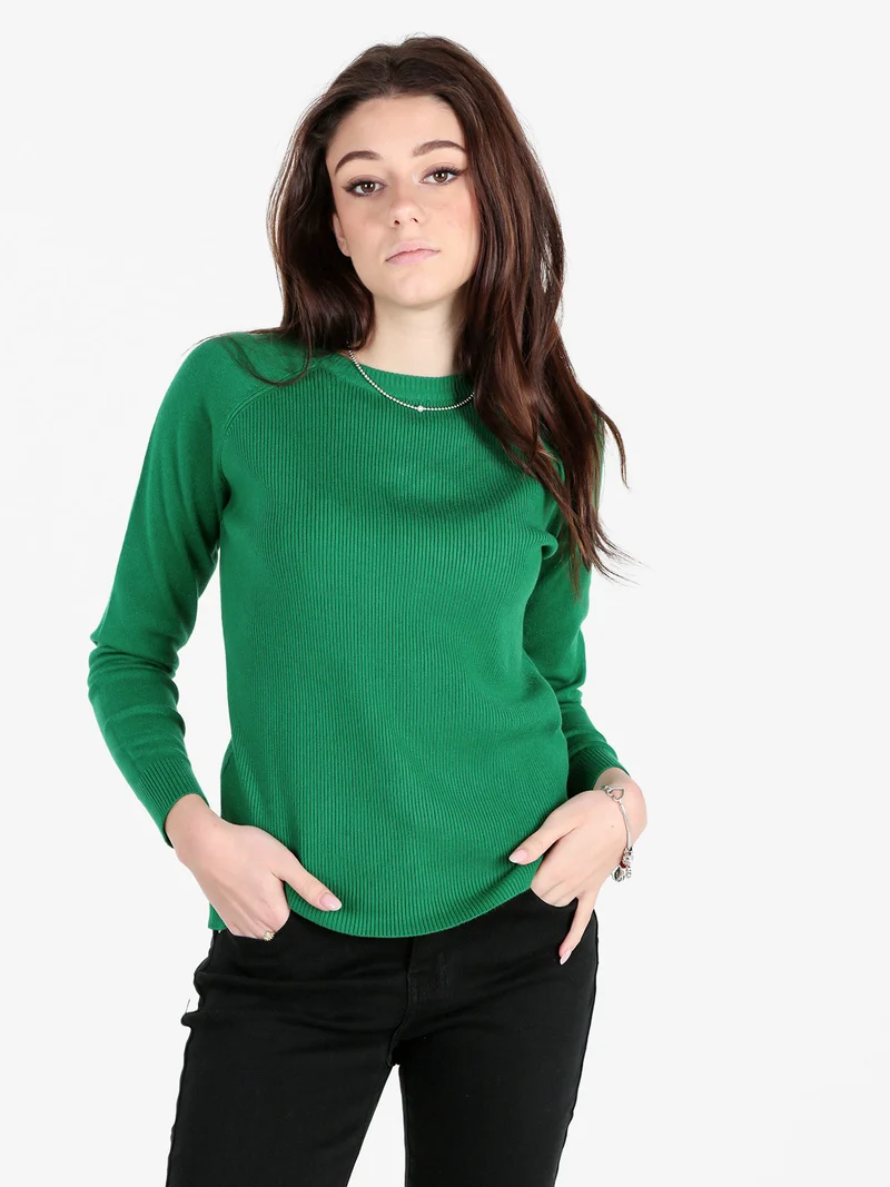 Pullover donna in maglia a costine - verde