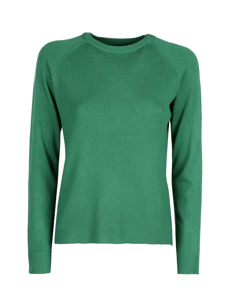 Pullover donna in maglia a costine - verde