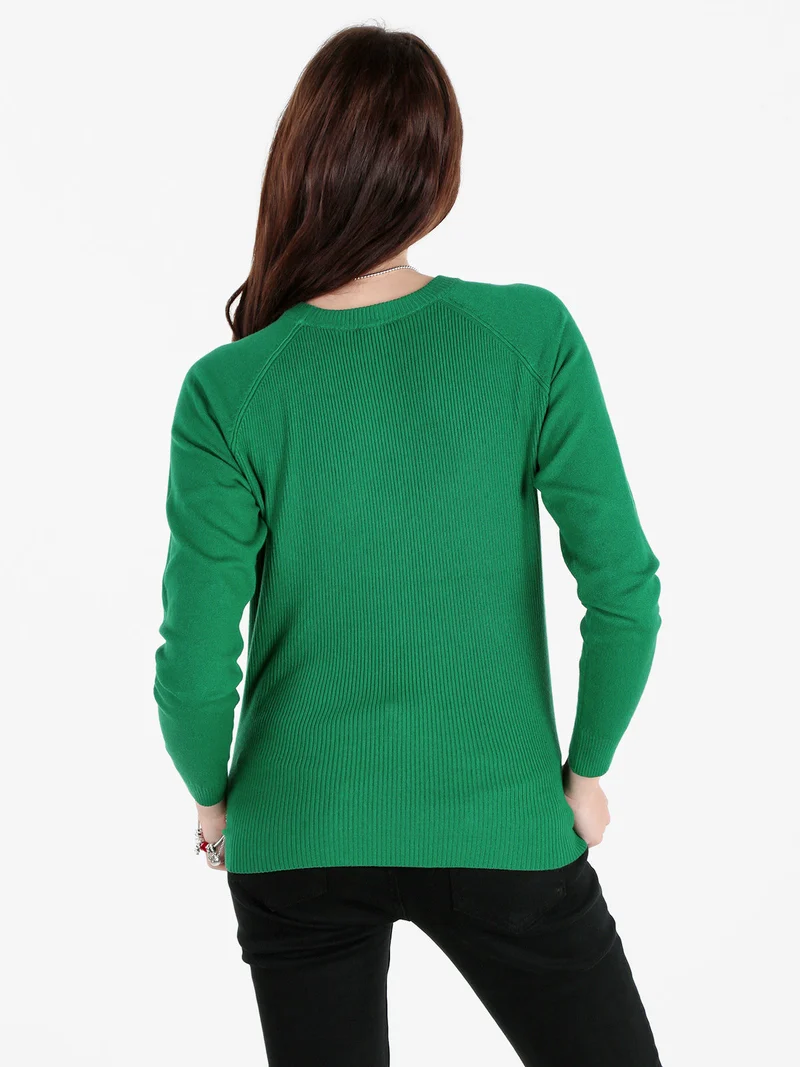 Pullover donna in maglia a costine - verde