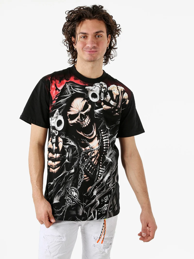 T-shirt da uomo in cotone con stampa - nero