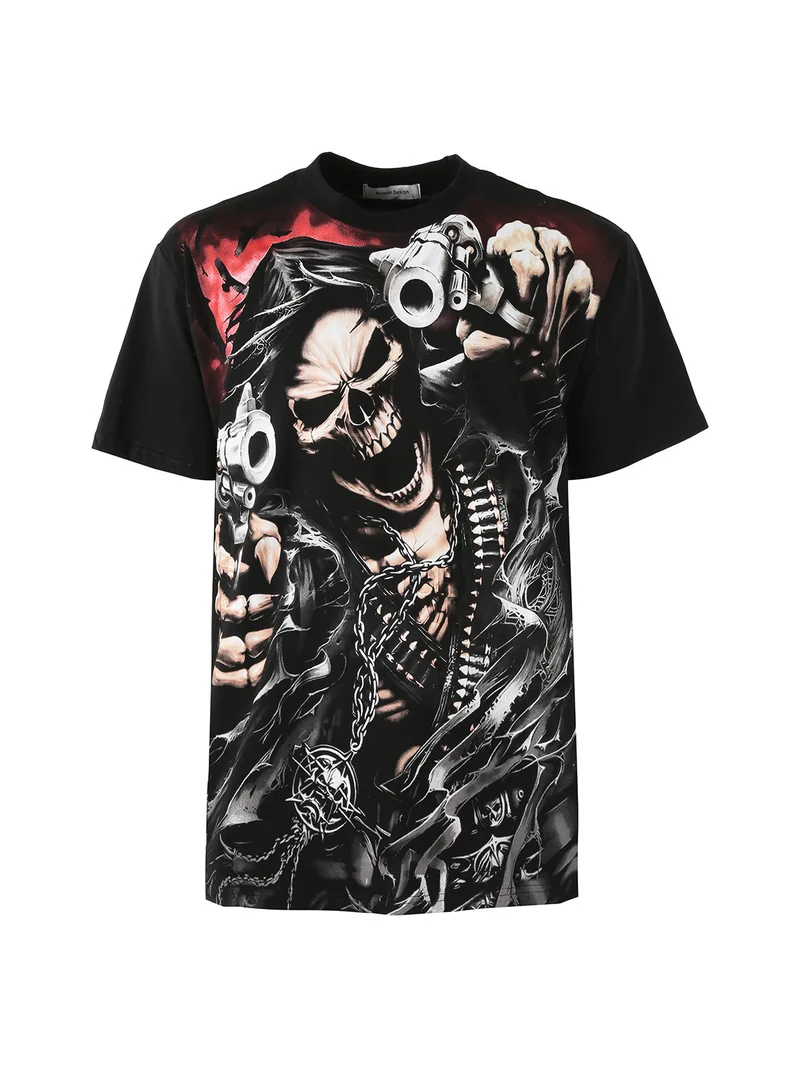 T-shirt da uomo in cotone con stampa - nero