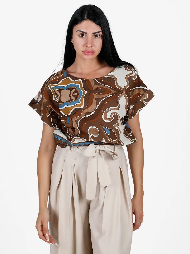 Blusa donna a fantasia in cotone - moro