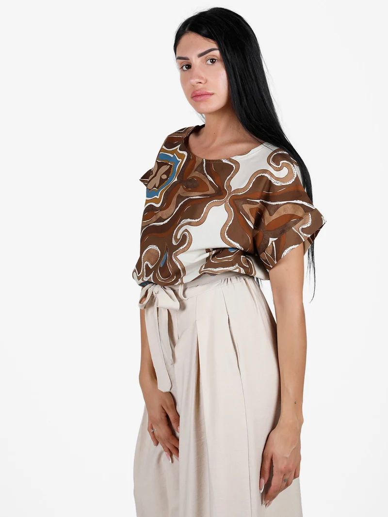 Blusa donna a fantasia in cotone - moro