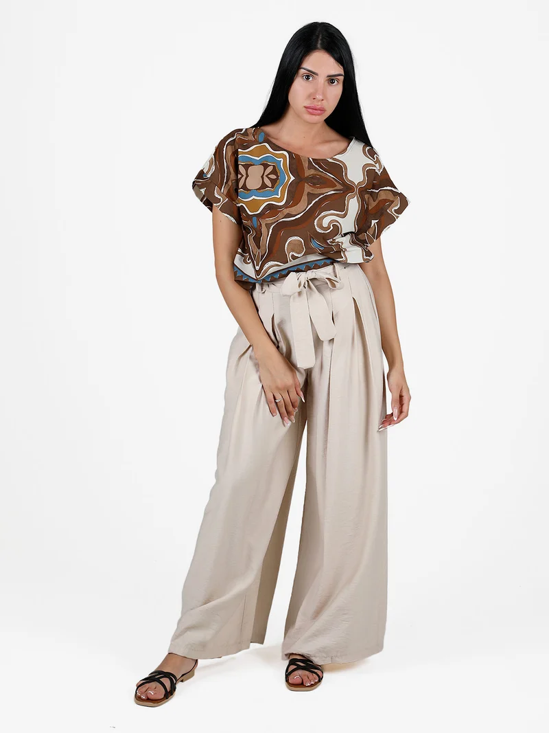 Blusa donna a fantasia in cotone - moro