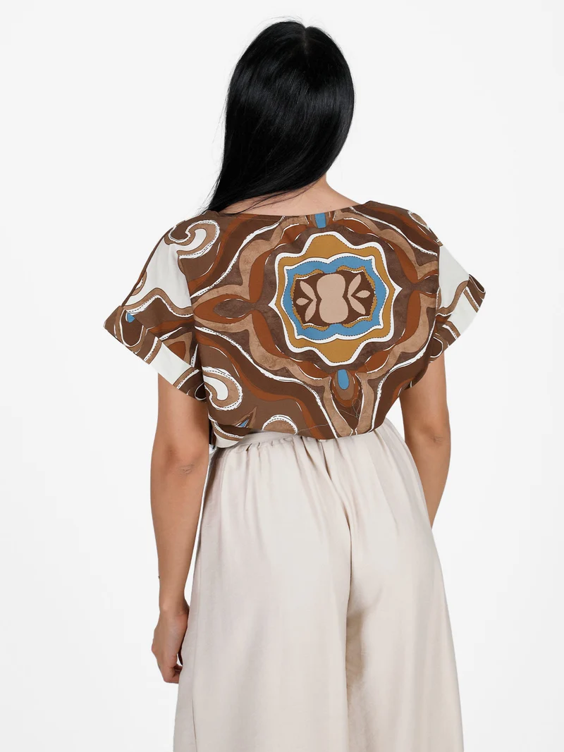 Blusa donna a fantasia in cotone - moro