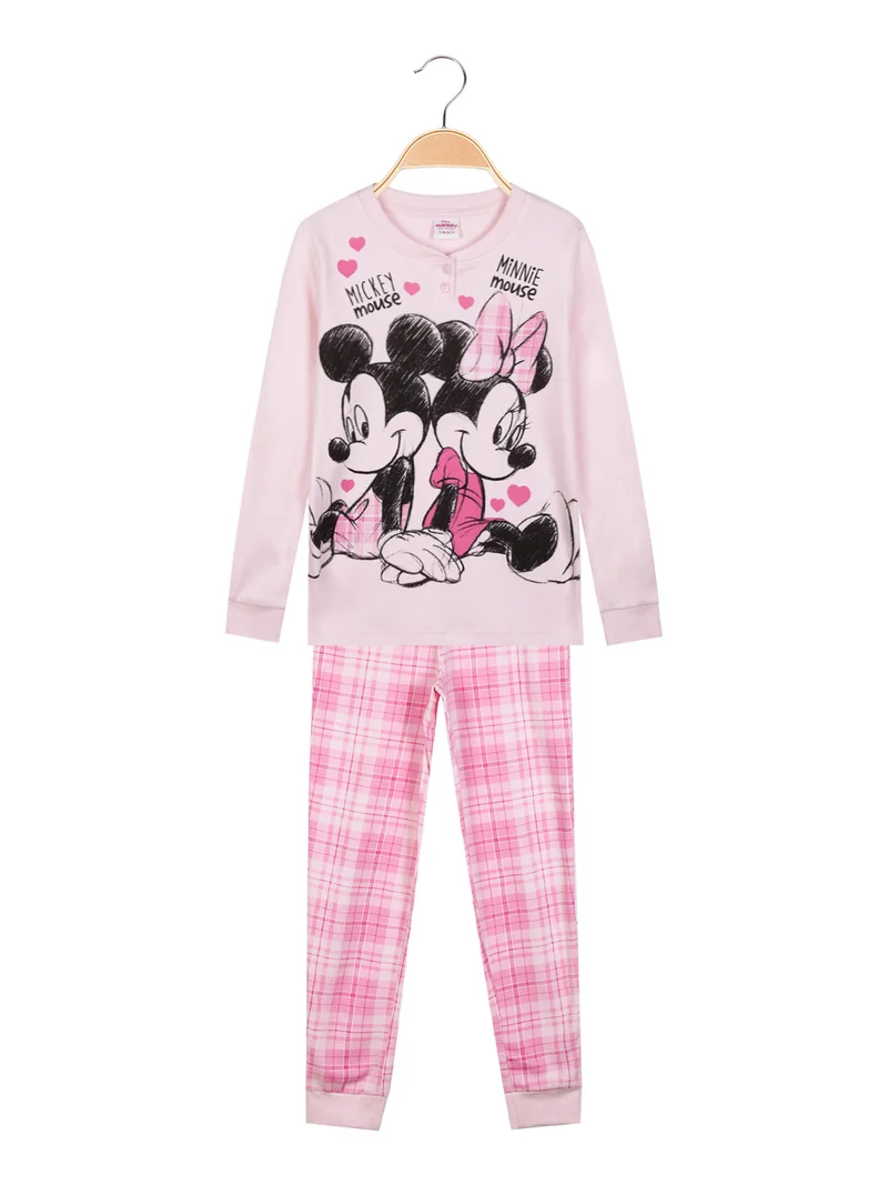 MINNIE e TOPOLINO Pigiama lungo in caldo cotone da bambina a quadri - rosa