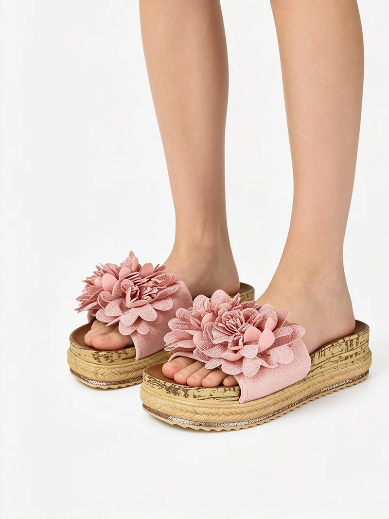 Ciabatte donna con fiore e platform - rosa