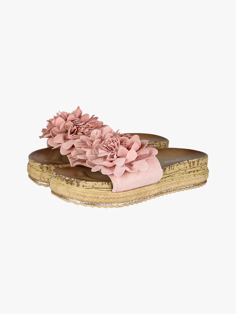 Ciabatte donna con fiore e platform - rosa