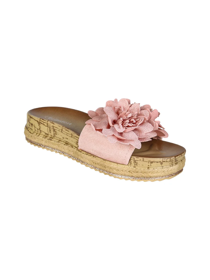 Ciabatte donna con fiore e platform - rosa
