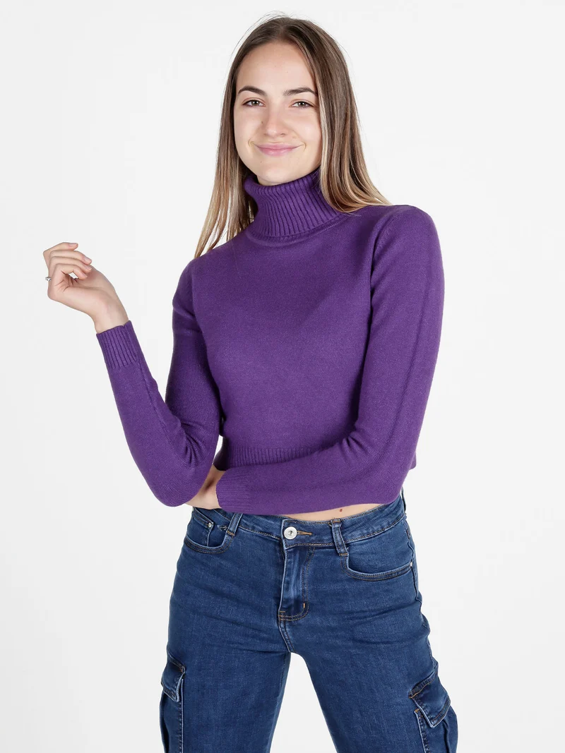 Maglione crop da donna a dolcevita - viola