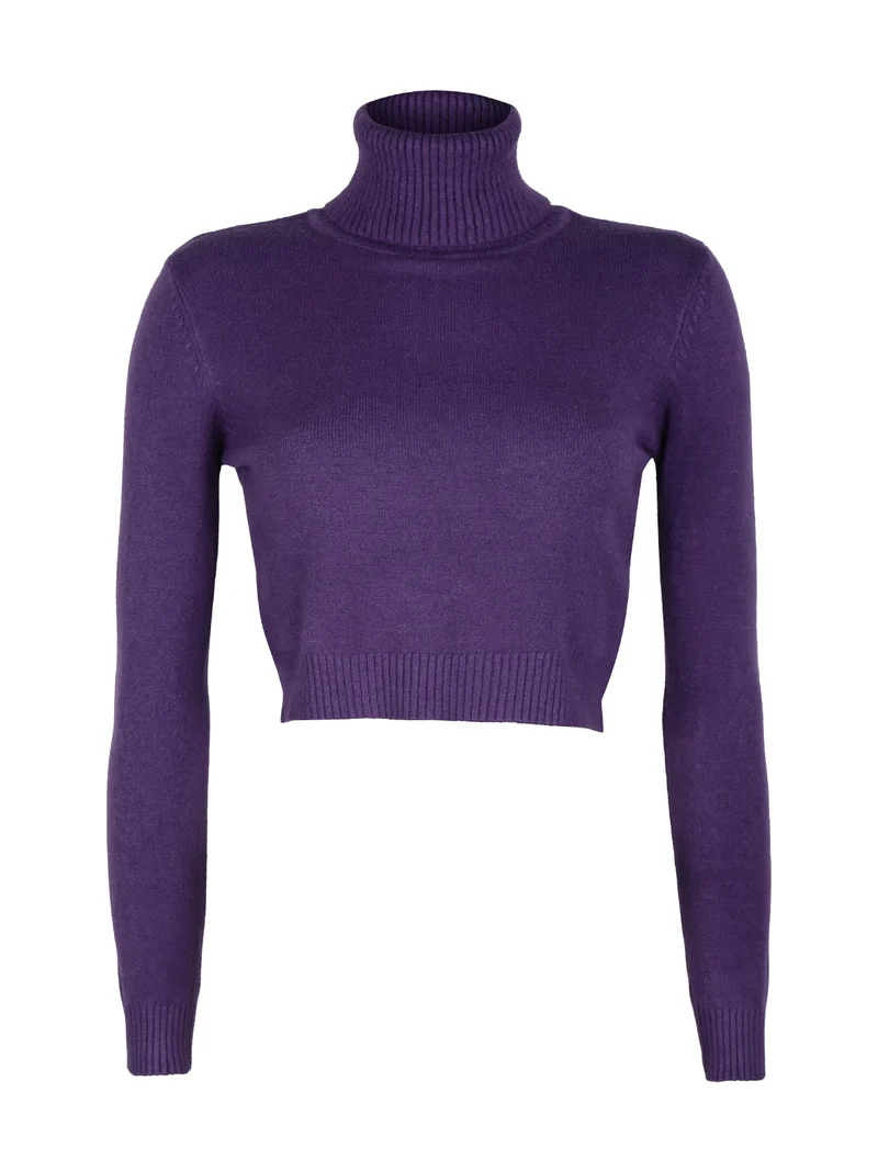 Maglione crop da donna a dolcevita - viola