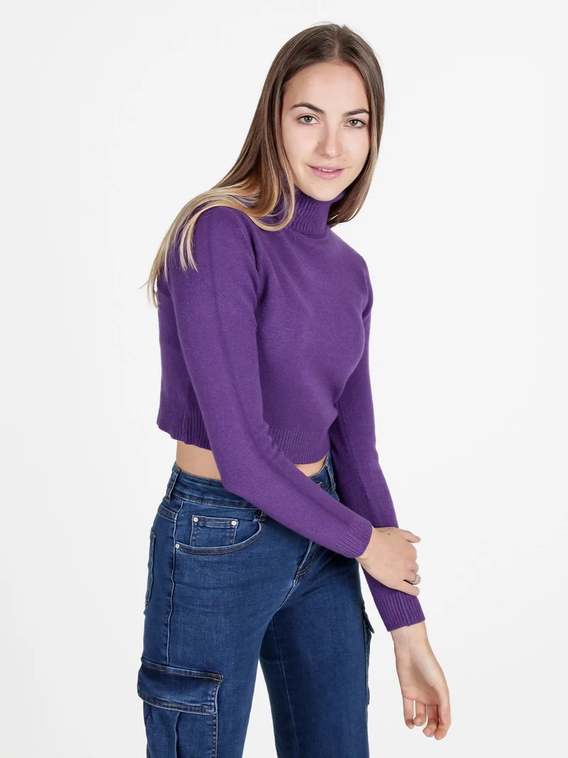 Maglione crop da donna a dolcevita - viola
